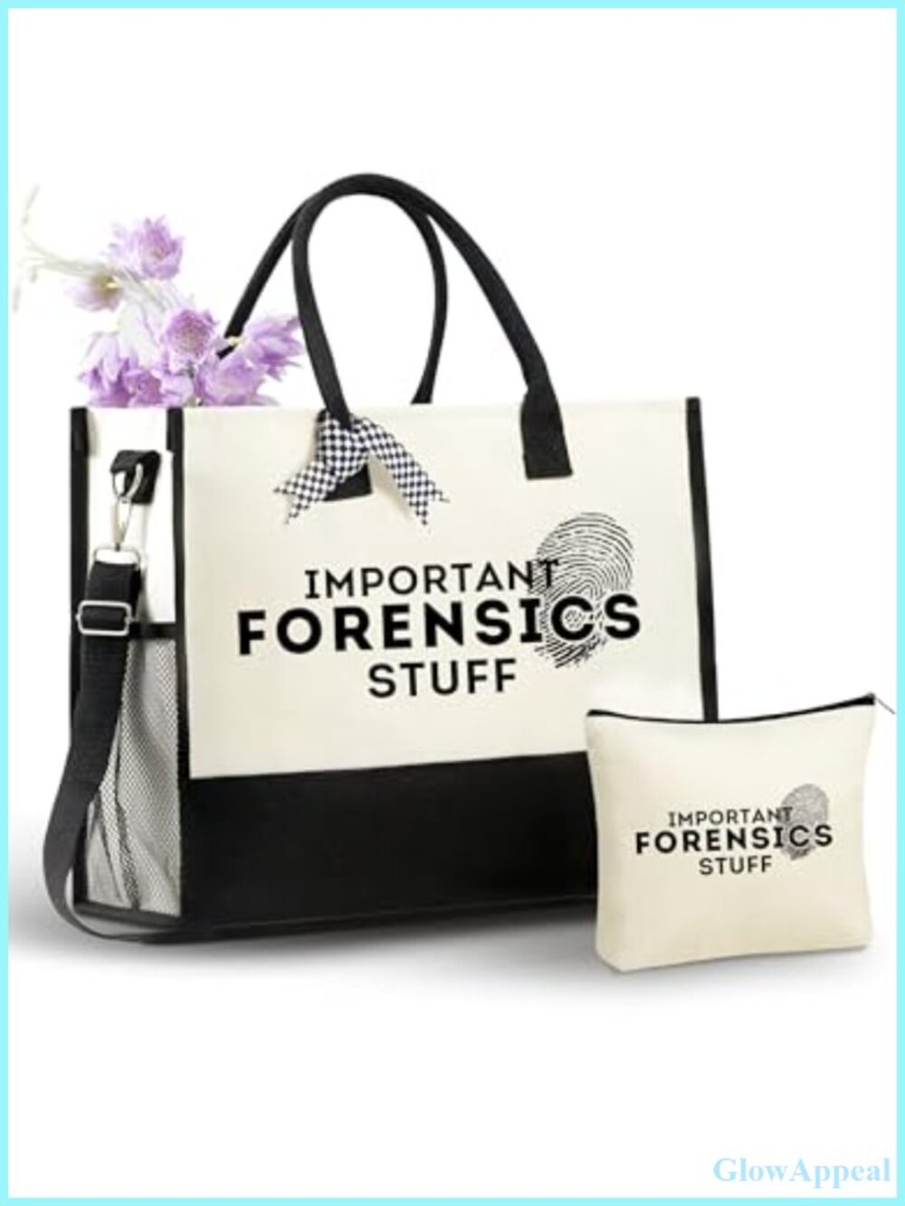 Canvas Tote Bag with Zipper & Makeup Pouch Set Forensic Science Gift